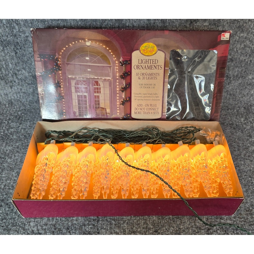 Holiday Highlights Lighted Ornaments Set of 10 Icicle Vtg  Christmas Lights. NEW